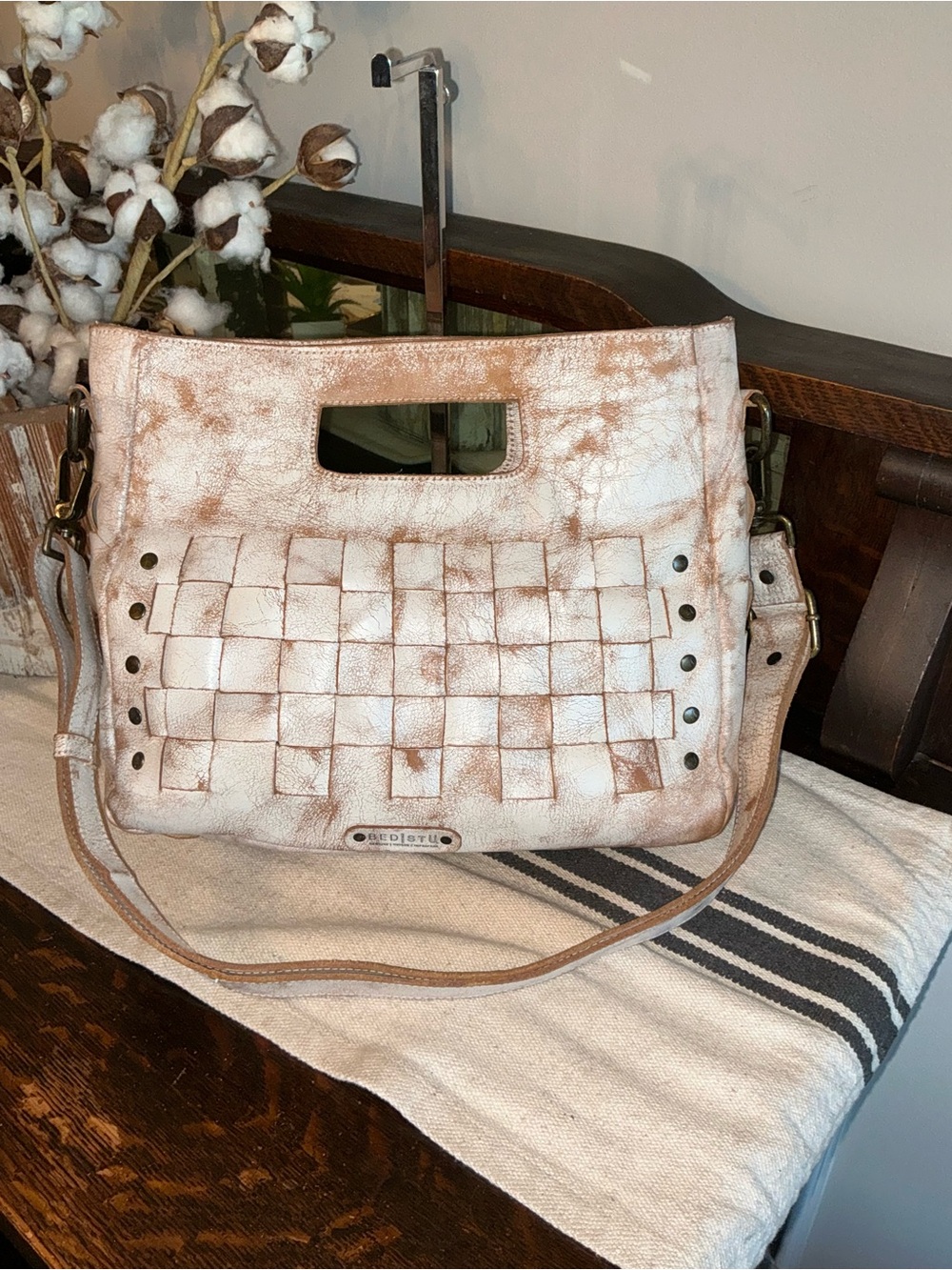 Bed Stu Orchid Woven Leather Satchel Handbag Crossbody Bag Nectar Lux  $280
